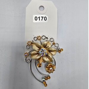 Rhinestone Flower Brooch Pin Silver Tone Gold Tone‎ sones#170